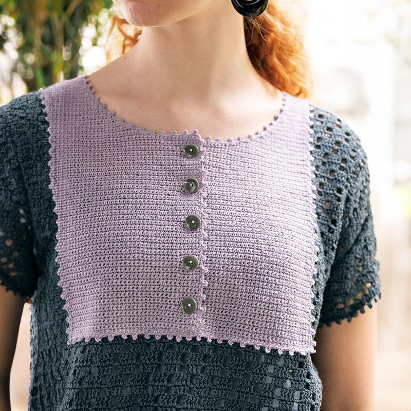 gray and light purple crochet tunic