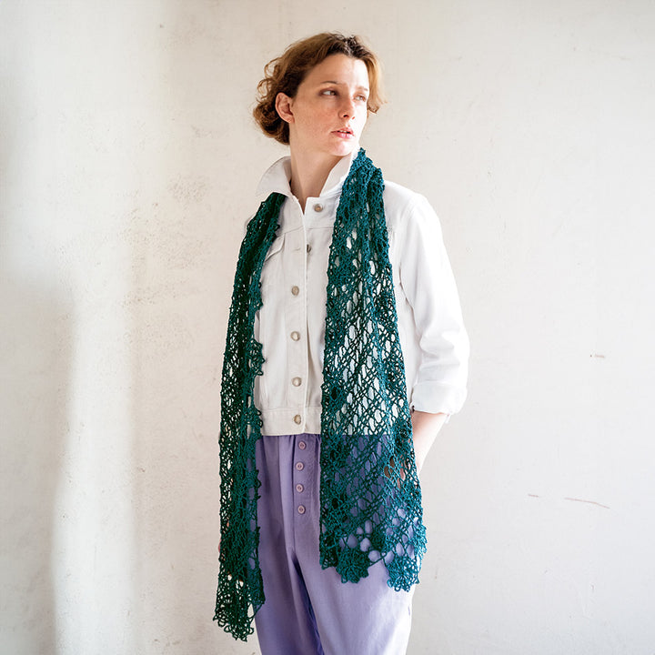 green shawl and pouch
