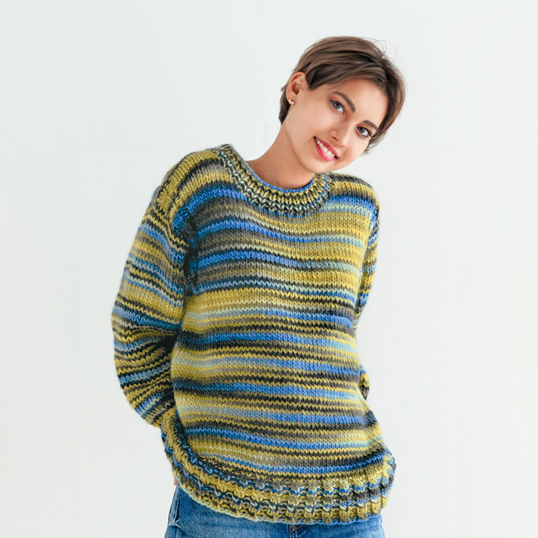 Blue/mustard colored step-dyed pullover