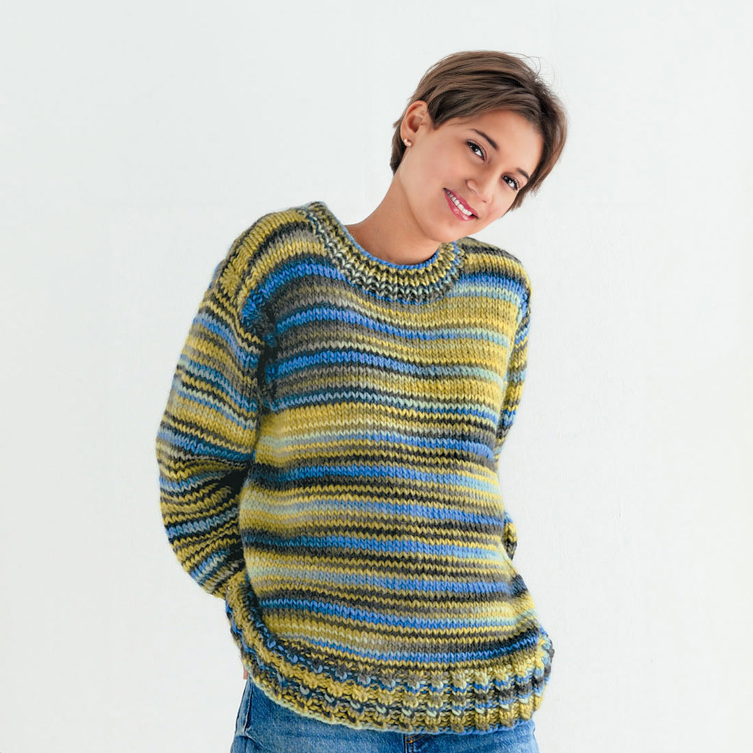 Blue/mustard colored step-dyed pullover