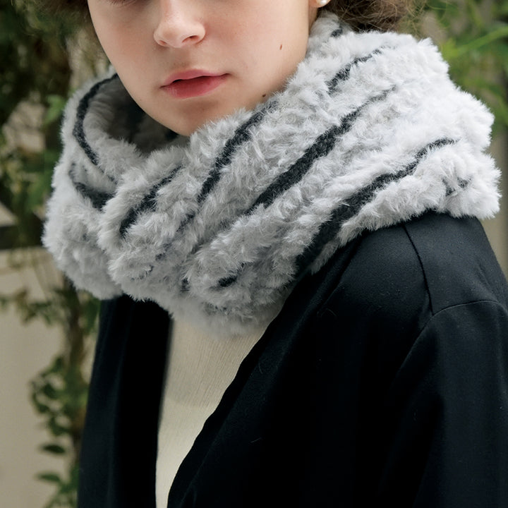 Fluffy striped snood and bag
