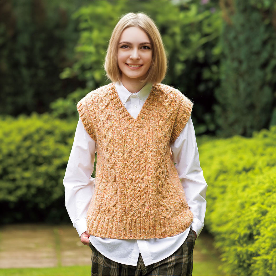 V-neck vest with cable pattern