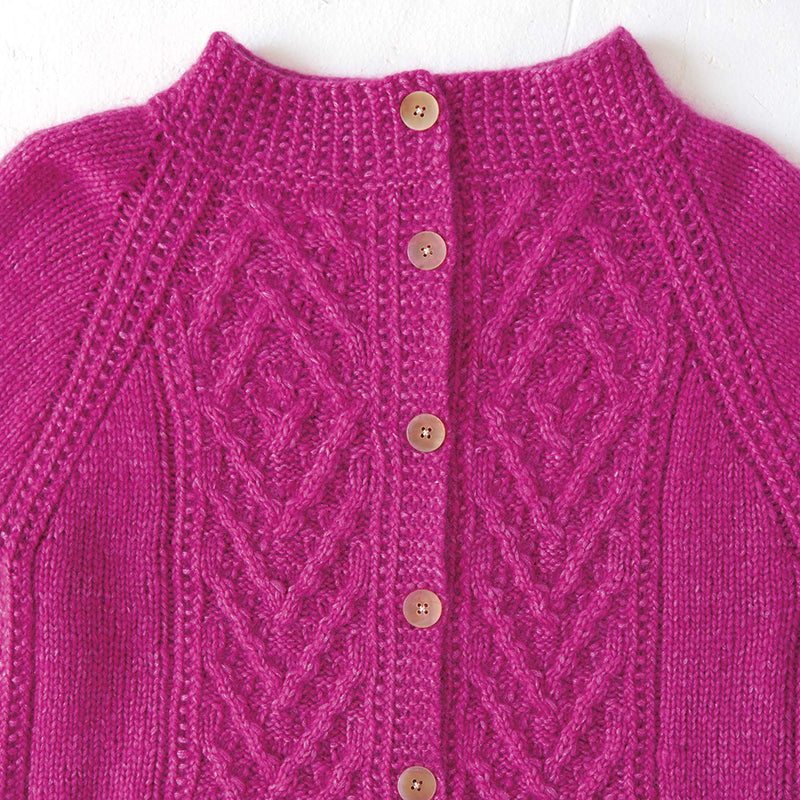 pink cable pattern cardigan