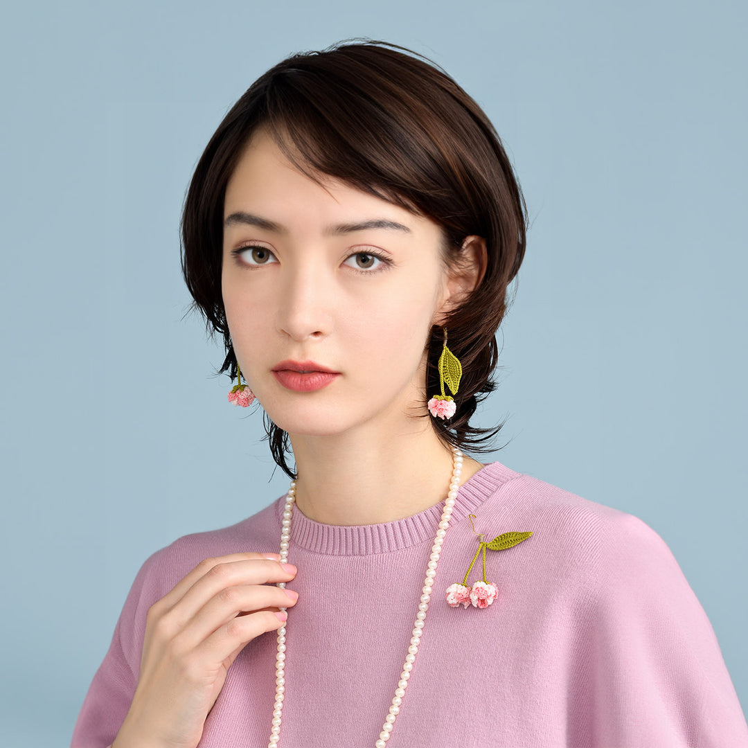 Satozakura earrings and brooch