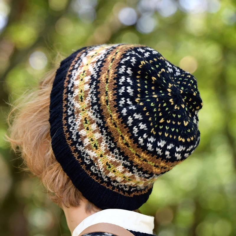 Navy/brown Fair Isle cap