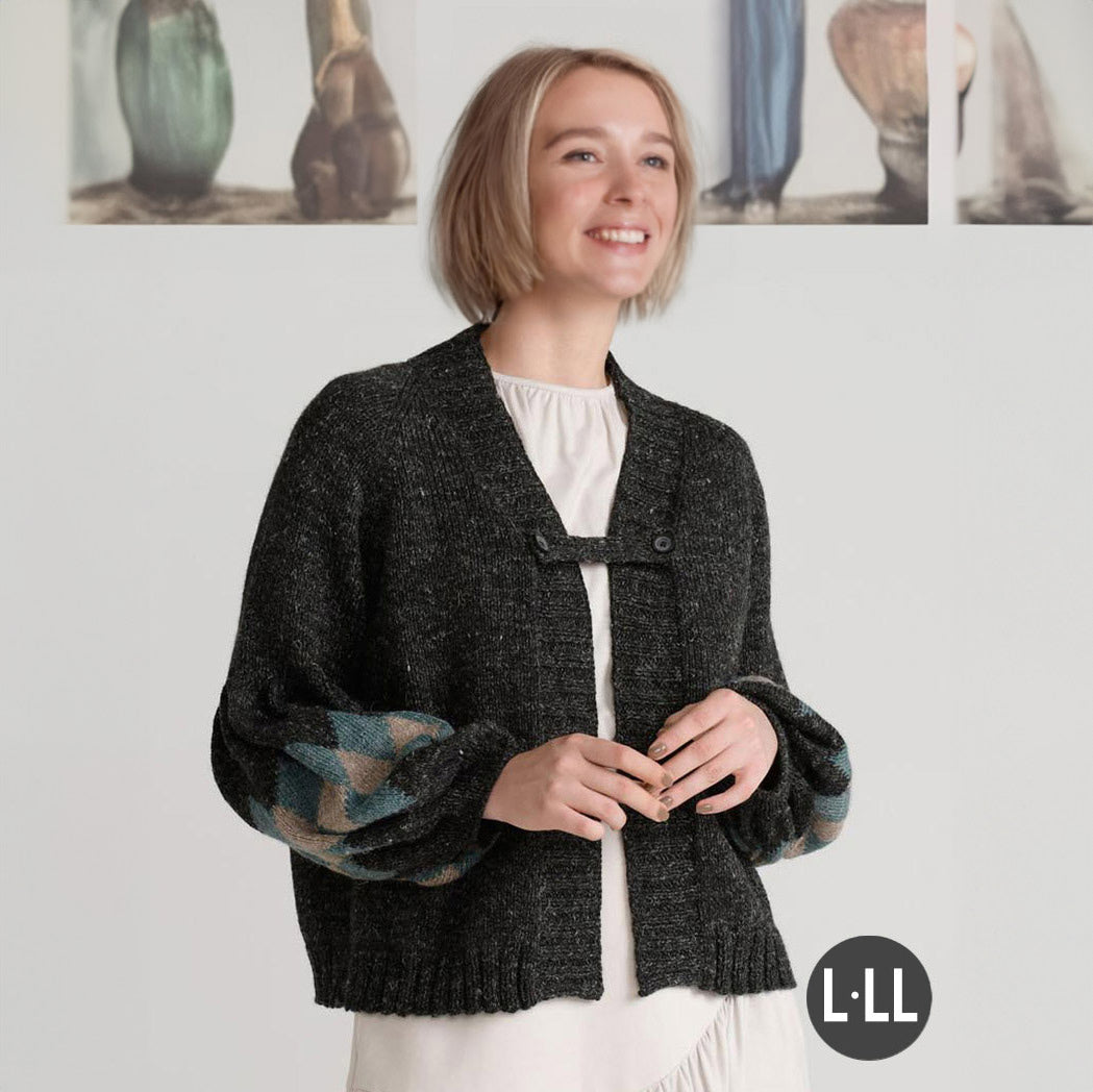 Argyle cardigan with volume sleeves [L/LL]