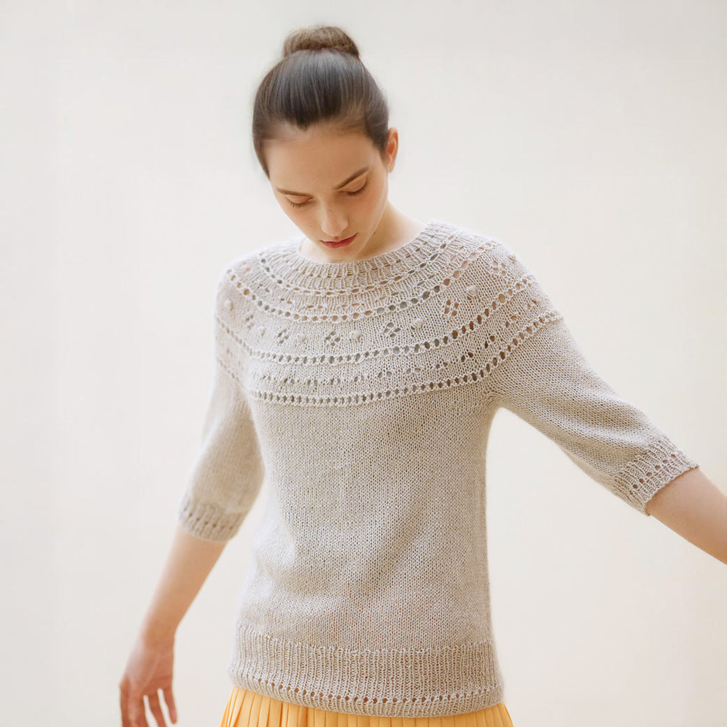 Top-down round yoke pullover