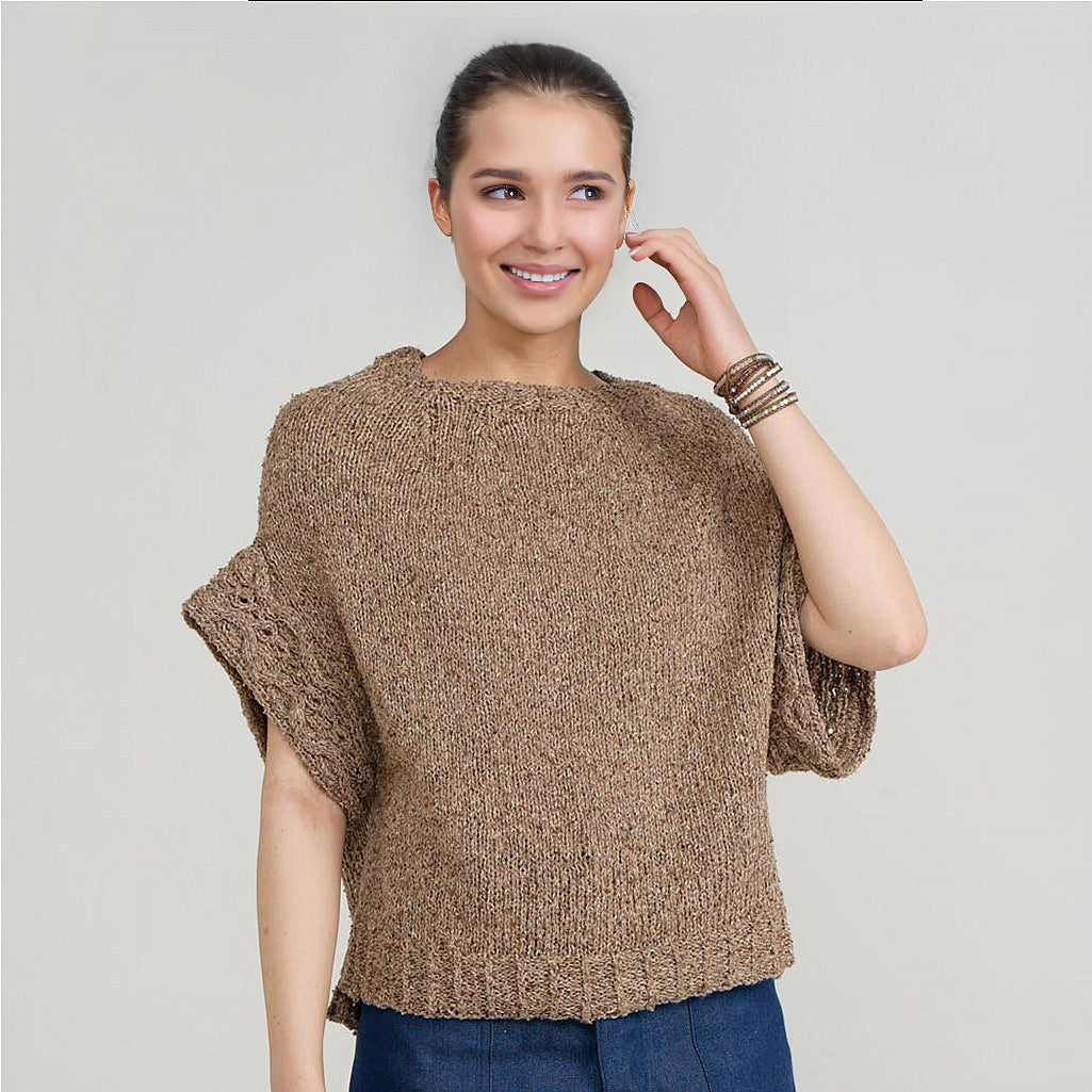 Pullover knitted with thick yarn [L/LL]