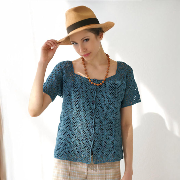 Short sleeve cardigan with continuous motif