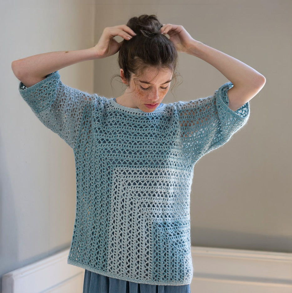 blue crochet pullover